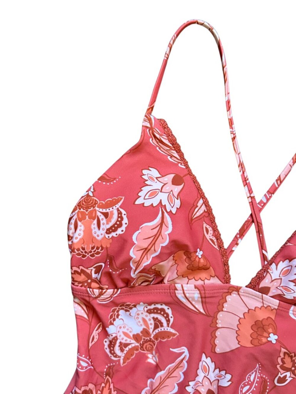 NWT Shade & Shore Coral Floral One Piece Swimsuit M Retro 70s Tropical - Picture 8 of 11